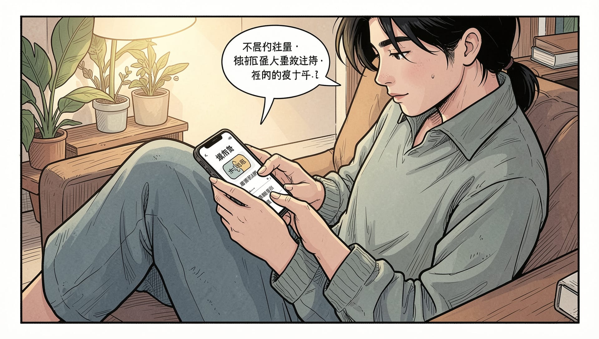 梳化上用電話打字嘅人